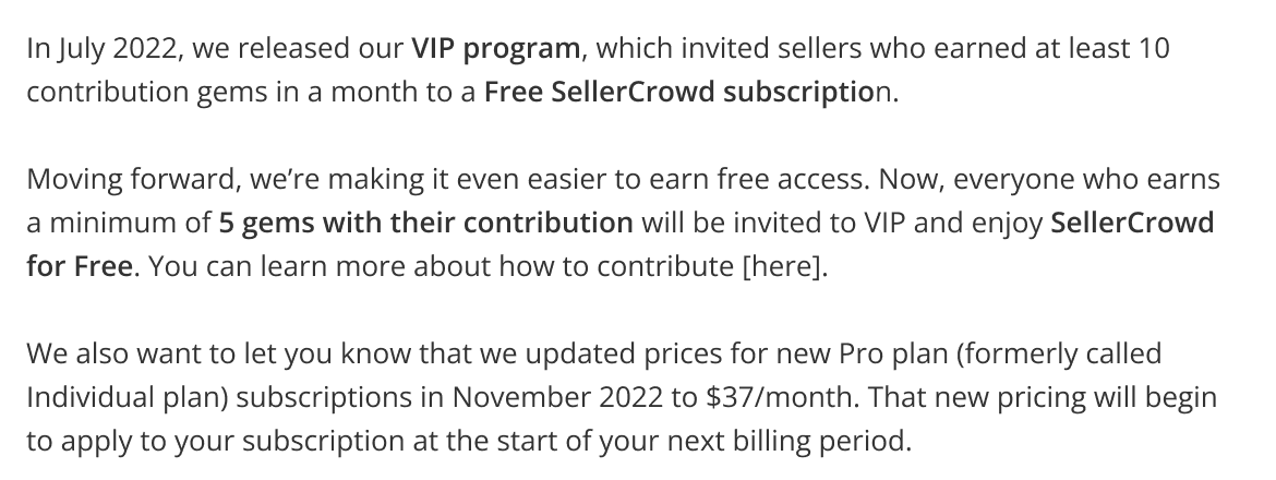 Pricing email highlight