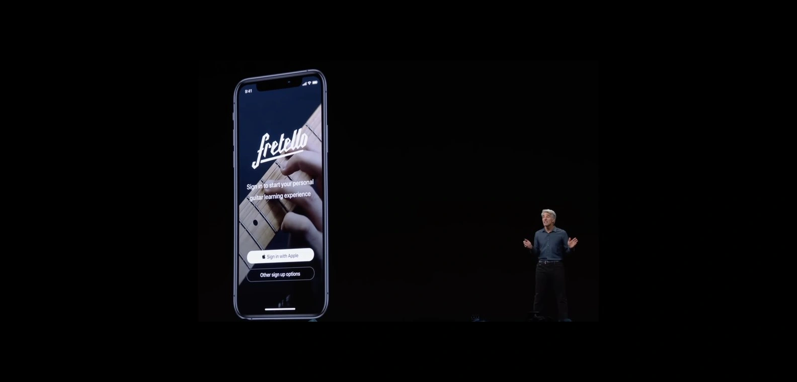 WWDC19 keynote with Fretello on the big screen.